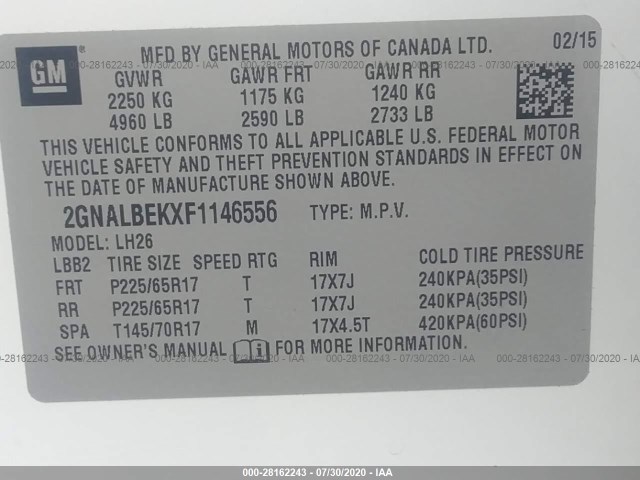 Photo 8 VIN: 2GNALBEKXF1146556 - CHEVROLET EQUINOX 