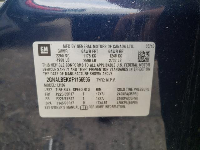 Photo 9 VIN: 2GNALBEKXF1166595 - CHEVROLET EQUINOX LT 