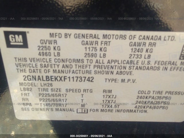 Photo 8 VIN: 2GNALBEKXF1173742 - CHEVROLET EQUINOX 