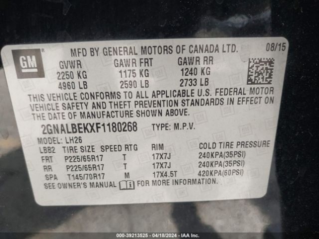 Photo 8 VIN: 2GNALBEKXF1180268 - CHEVROLET EQUINOX 