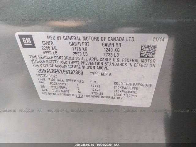 Photo 8 VIN: 2GNALBEKXF6203860 - CHEVROLET EQUINOX 