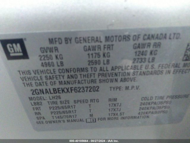 Photo 8 VIN: 2GNALBEKXF6237202 - CHEVROLET EQUINOX 