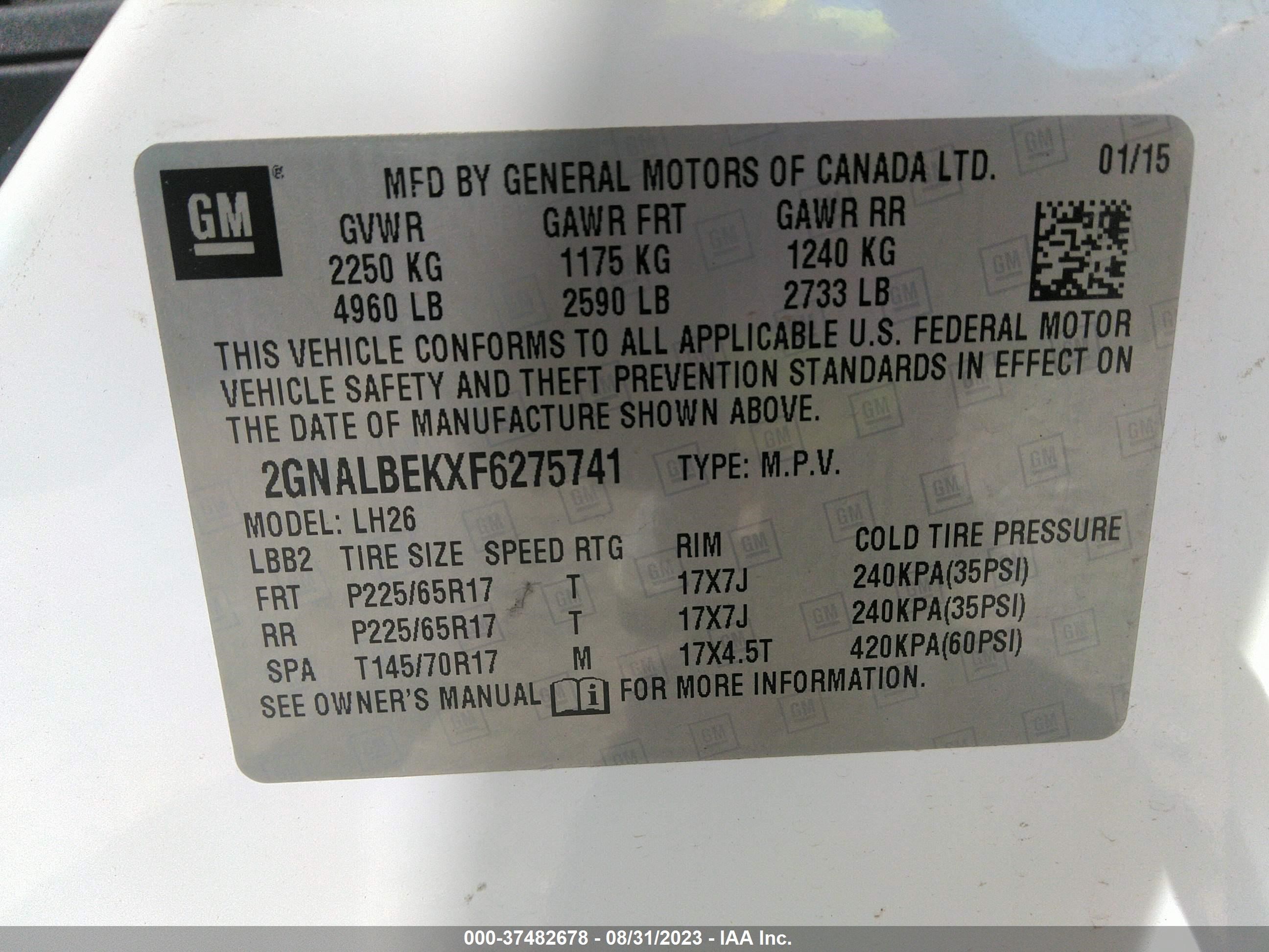 Photo 8 VIN: 2GNALBEKXF6275741 - CHEVROLET EQUINOX 