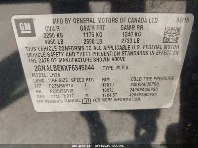 Photo 8 VIN: 2GNALBEKXF6345044 - CHEVROLET EQUINOX 