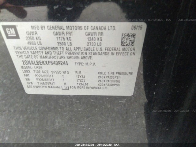 Photo 8 VIN: 2GNALBEKXF6409244 - CHEVROLET EQUINOX 