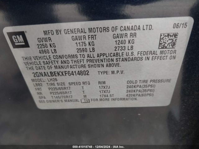 Photo 8 VIN: 2GNALBEKXF6414802 - CHEVROLET EQUINOX 