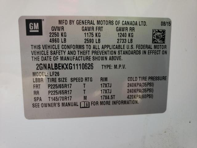 Photo 9 VIN: 2GNALBEKXG1110626 - CHEVROLET EQUINOX LS 