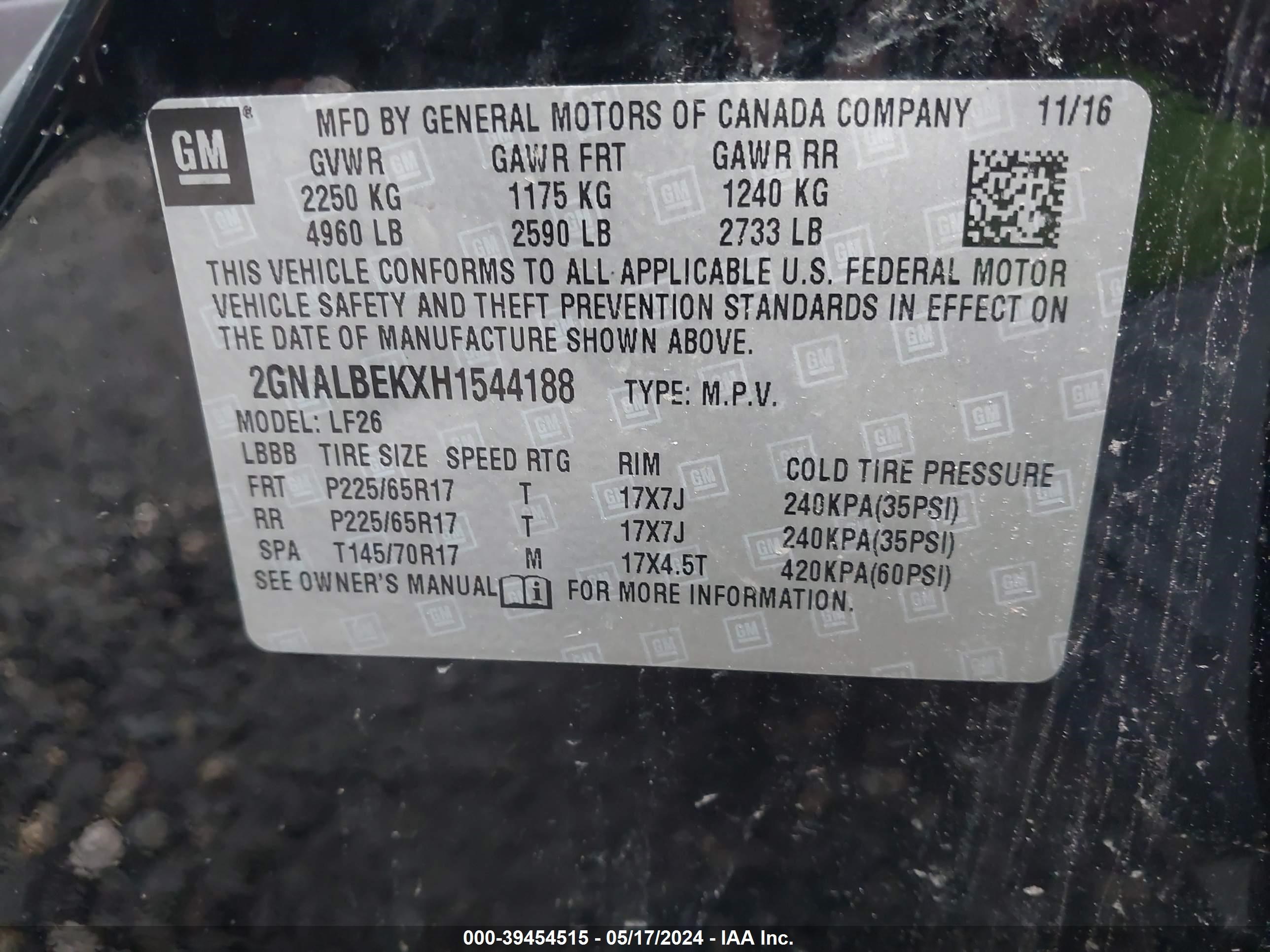 Photo 8 VIN: 2GNALBEKXH1544188 - CHEVROLET EQUINOX 