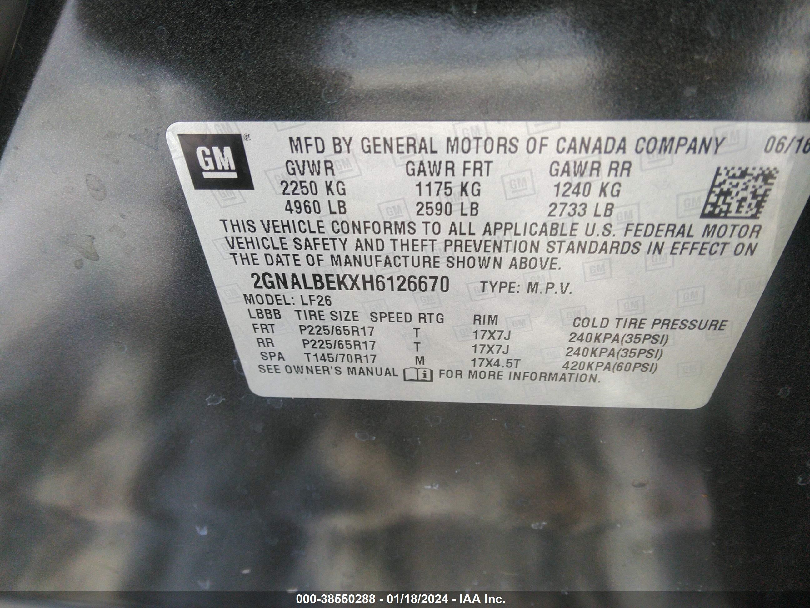 Photo 8 VIN: 2GNALBEKXH6126670 - CHEVROLET EQUINOX 