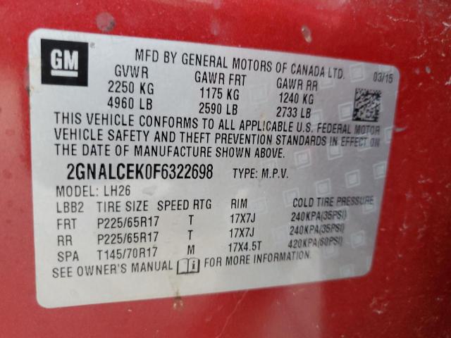 Photo 9 VIN: 2GNALCEK0F6322698 - CHEVROLET EQUINOX LT 