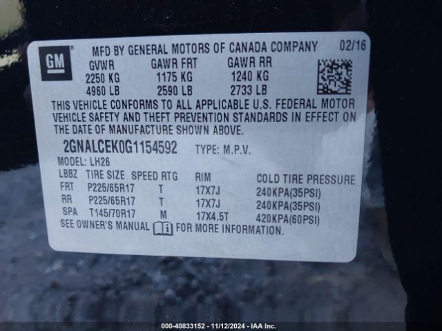 Photo 8 VIN: 2GNALCEK0G1154592 - CHEVROLET EQUINOX 