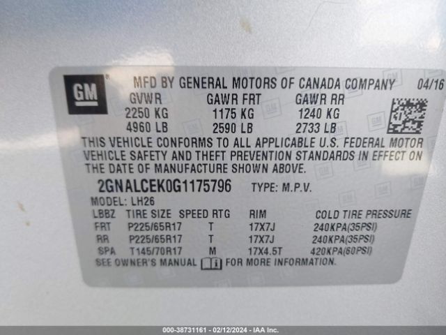 Photo 8 VIN: 2GNALCEK0G1175796 - CHEVROLET EQUINOX 