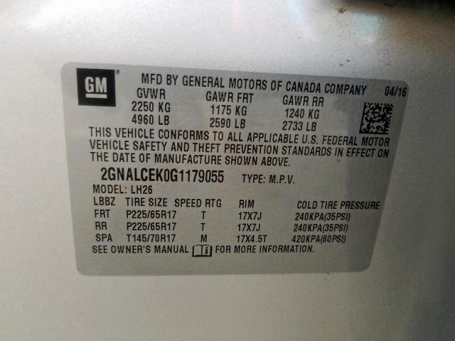 Photo 9 VIN: 2GNALCEK0G1179055 - CHEVROLET EQUINOX LT 