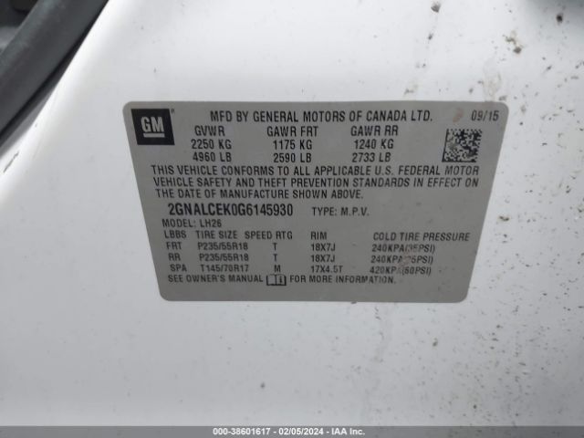 Photo 8 VIN: 2GNALCEK0G6145930 - CHEVROLET EQUINOX 