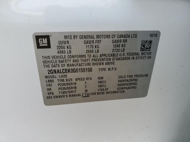 Photo 9 VIN: 2GNALCEK0G6150190 - CHEVROLET EQUINOX LT 