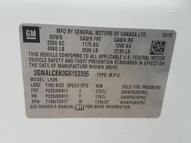 Photo 9 VIN: 2GNALCEK0G6153395 - CHEVROLET EQUINOX LT 