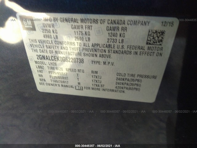 Photo 8 VIN: 2GNALCEK0G6220738 - CHEVROLET EQUINOX 