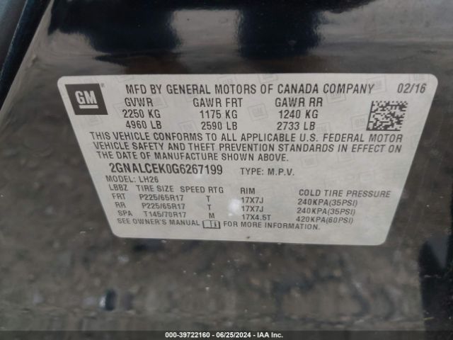 Photo 8 VIN: 2GNALCEK0G6267199 - CHEVROLET EQUINOX 