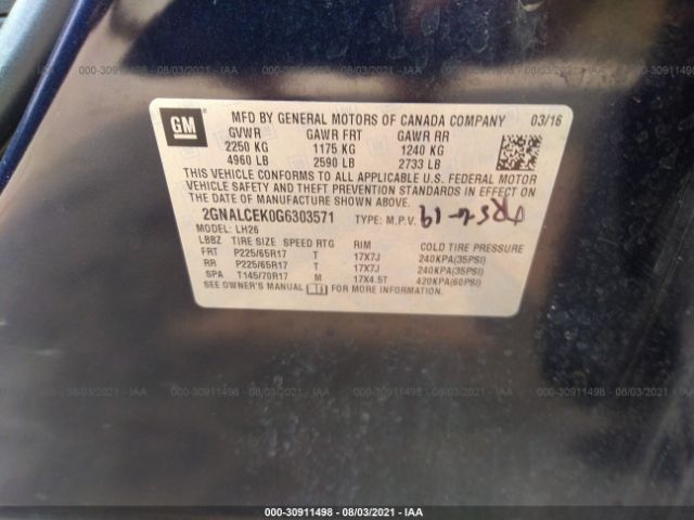 Photo 8 VIN: 2GNALCEK0G6303571 - CHEVROLET EQUINOX 