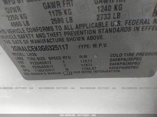 Photo 8 VIN: 2GNALCEK0G6325117 - CHEVROLET EQUINOX 