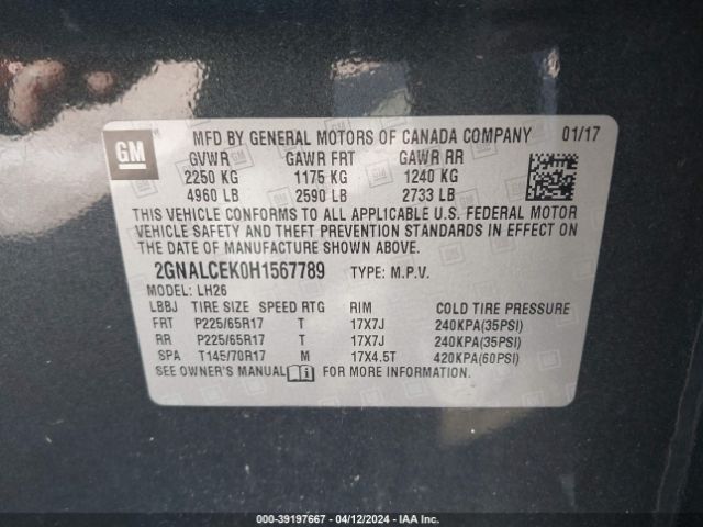 Photo 8 VIN: 2GNALCEK0H1567789 - CHEVROLET EQUINOX 