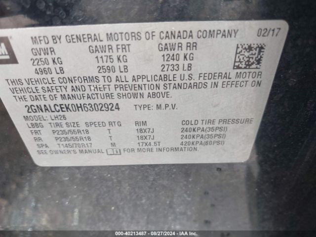 Photo 8 VIN: 2GNALCEK0H6302724 - CHEVROLET EQUINOX 