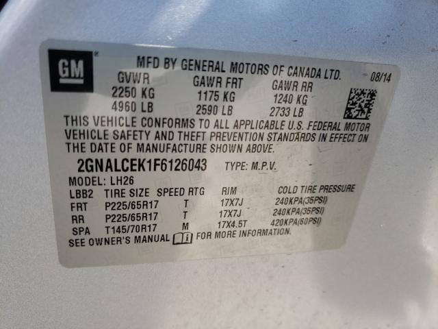 Photo 9 VIN: 2GNALCEK1F6126043 - CHEVROLET EQUINOX LT 