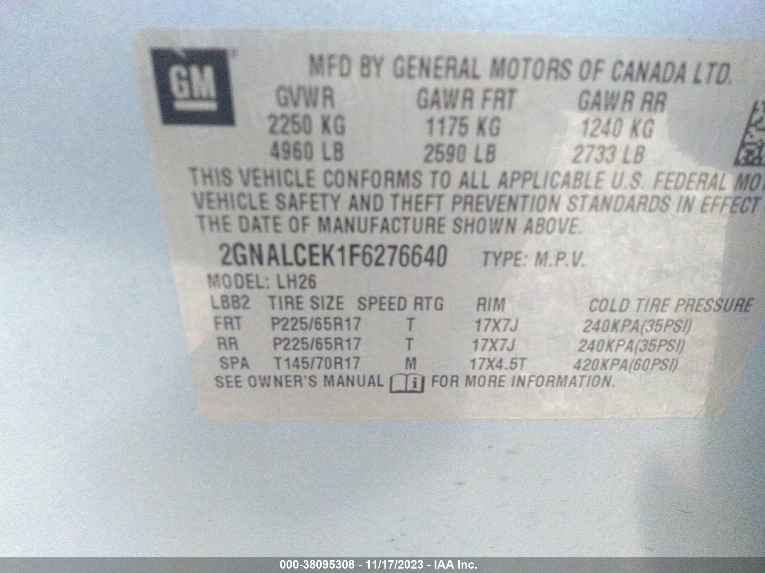 Photo 8 VIN: 2GNALCEK1F6276640 - CHEVROLET EQUINOX 