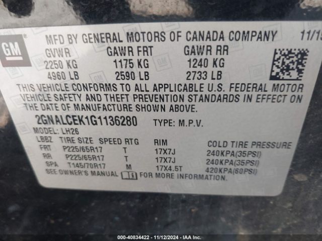 Photo 8 VIN: 2GNALCEK1G1136280 - CHEVROLET EQUINOX 