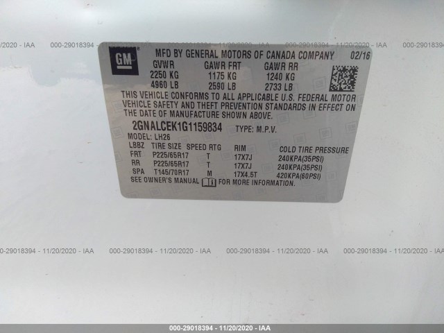 Photo 8 VIN: 2GNALCEK1G1159834 - CHEVROLET EQUINOX 