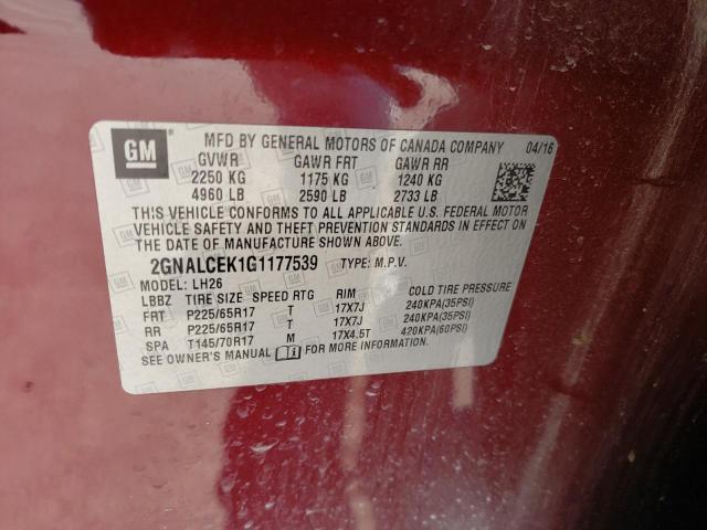 Photo 11 VIN: 2GNALCEK1G1177539 - CHEVROLET EQUINOX 