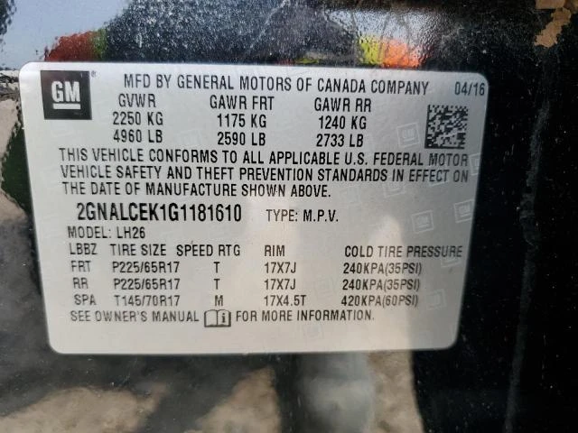 Photo 12 VIN: 2GNALCEK1G1181610 - CHEVROLET EQUINOX LT 