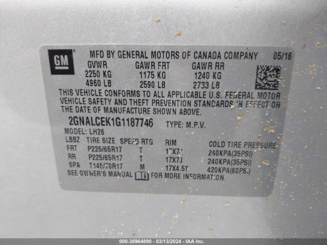 Photo 8 VIN: 2GNALCEK1G1187746 - CHEVROLET EQUINOX 