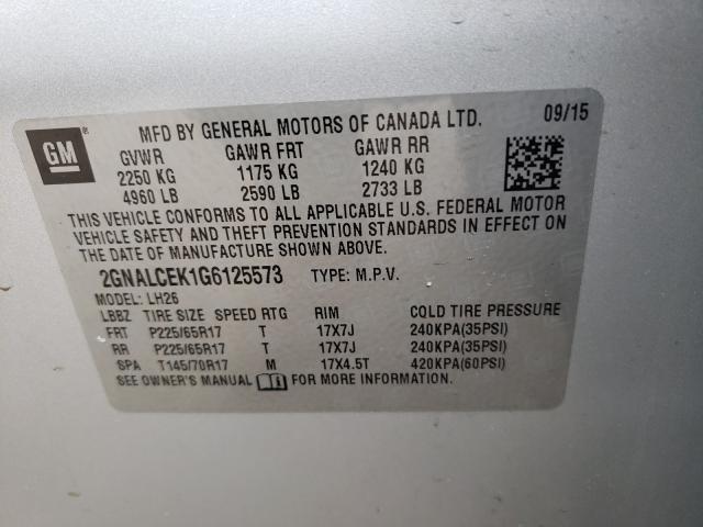 Photo 9 VIN: 2GNALCEK1G6125573 - CHEVROLET EQUINOX LT 