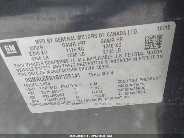 Photo 8 VIN: 2GNALCEK1G6155141 - CHEVROLET EQUINOX 