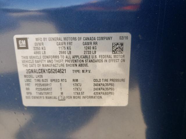 Photo 9 VIN: 2GNALCEK1G6264621 - CHEVROLET EQUINOX LT 