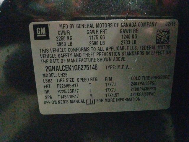 Photo 9 VIN: 2GNALCEK1G6275148 - CHEVROLET EQUINOX 