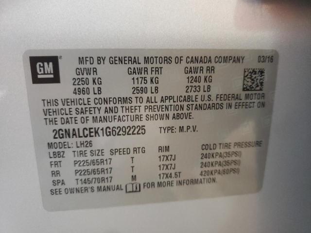 Photo 9 VIN: 2GNALCEK1G6292225 - CHEVROLET EQUINOX LT 