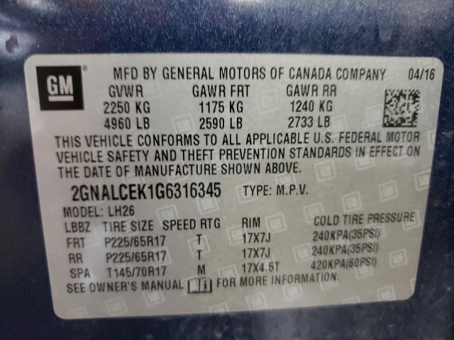 Photo 9 VIN: 2GNALCEK1G6316345 - CHEVROLET EQUINOX LT 