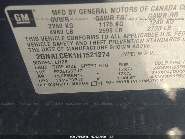 Photo 8 VIN: 2GNALCEK1H1521274 - CHEVROLET EQUINOX 