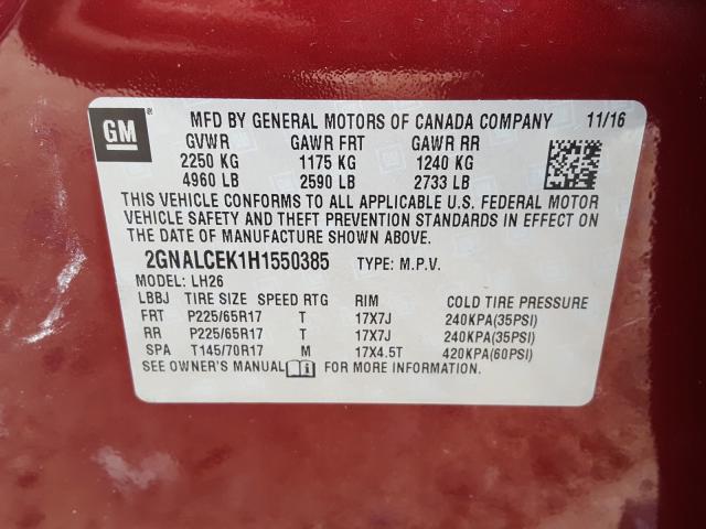 Photo 9 VIN: 2GNALCEK1H1550385 - CHEVROLET EQUINOX LT 