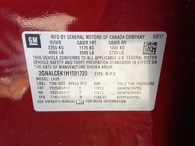 Photo 9 VIN: 2GNALCEK1H1581720 - CHEVROLET EQUINOX 