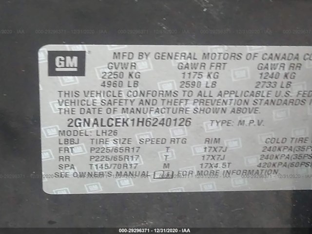 Photo 8 VIN: 2GNALCEK1H6240126 - CHEVROLET EQUINOX 