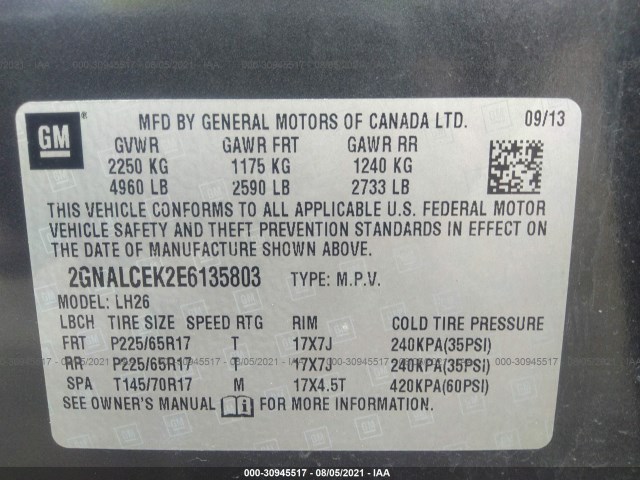 Photo 8 VIN: 2GNALCEK2E6135803 - CHEVROLET EQUINOX 