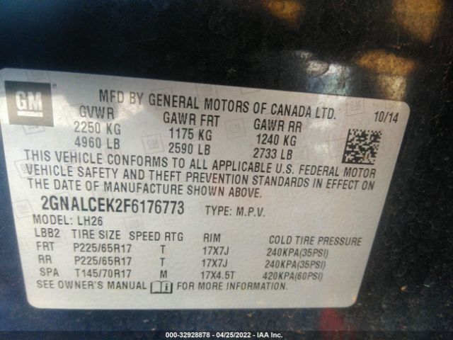 Photo 8 VIN: 2GNALCEK2F6176773 - CHEVROLET EQUINOX 