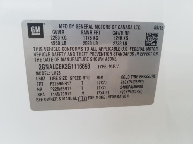 Photo 9 VIN: 2GNALCEK2G1116698 - CHEVROLET EQUINOX LT 