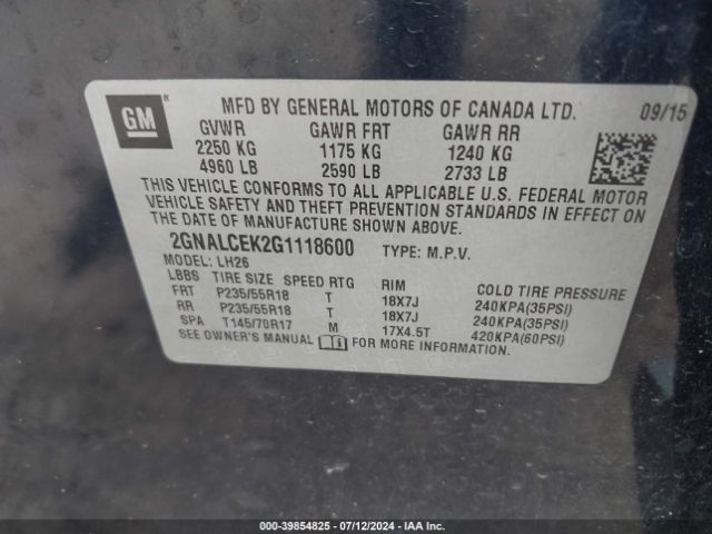 Photo 8 VIN: 2GNALCEK2G1118600 - CHEVROLET EQUINOX 