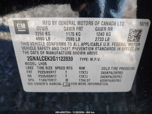 Photo 8 VIN: 2GNALCEK2G1122839 - CHEVROLET EQUINOX 