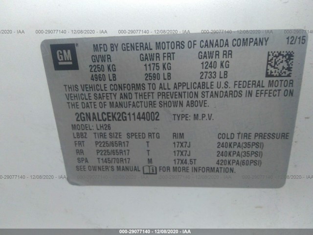 Photo 8 VIN: 2GNALCEK2G1144002 - CHEVROLET EQUINOX 