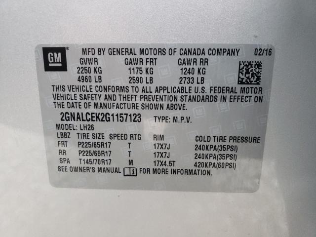 Photo 9 VIN: 2GNALCEK2G1157123 - CHEVROLET EQUINOX LT 